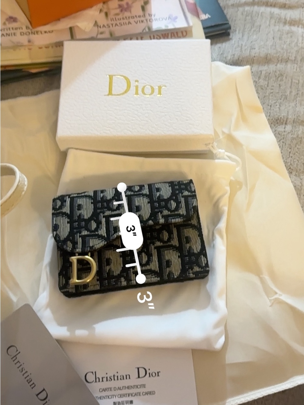 Dior Black & Beige Oblique Jacquard Card Holder with Gold D Accent - Picture 6 of 9